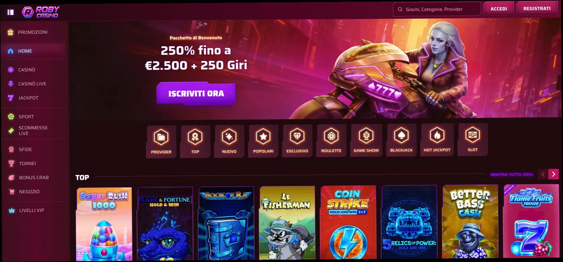 Roby Casino bonus 100% fino a 500€ più 100 giri gratuiti